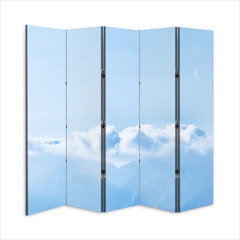 Sky Print Room Divider Cloud Landscape 5 Panel Modern Airy Screen
