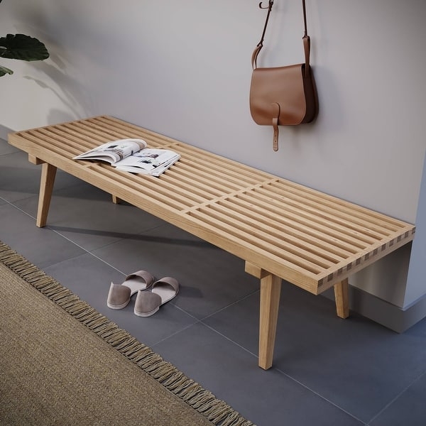 Slatted Bench with Block Legs for Minimalist Wood Entryway Seating