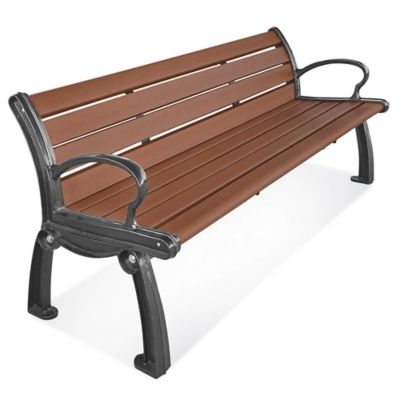 Slatted Outdoor Bench with Contoured Metal Frame, Commercial Grade Seating