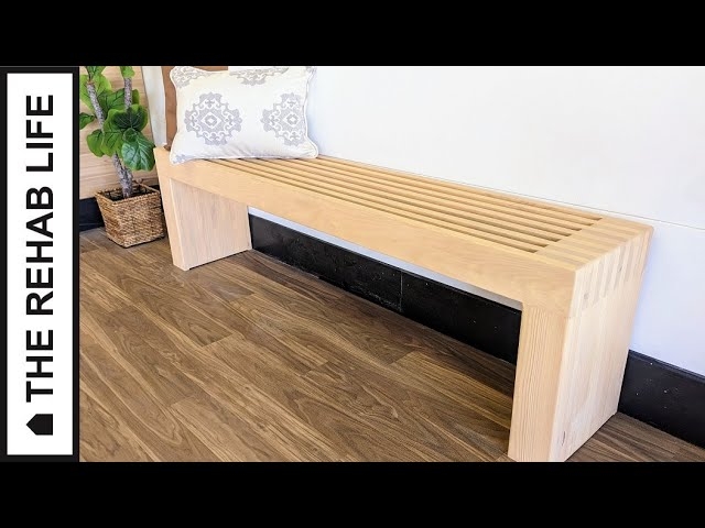 Slatted Wood Bench for Hallway with Chunky Legs