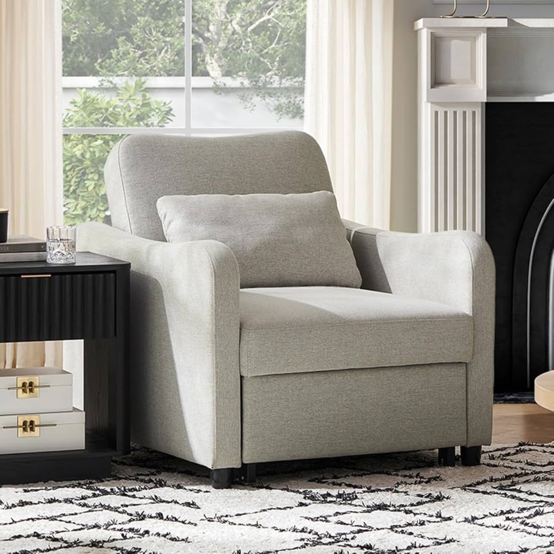 Sleeper Chair 4-in-1 Convertible with Button Tufting in Light Gray