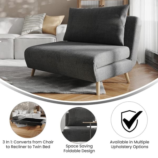 Sleeper Chair Tri-Fold Design in Dark Gray, Low Profile Convertible