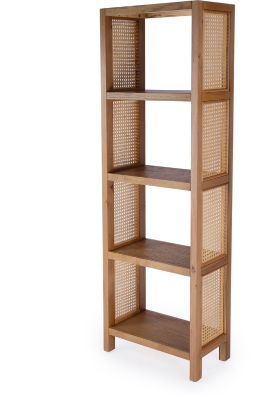 Slender Etagere Bookcase, Dark Metal Frame & Warm Wood Shelves