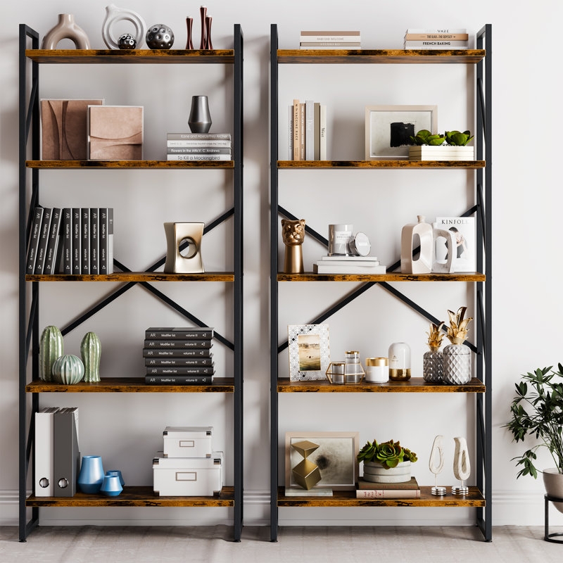 Slender Iron Etagere Bookcase, 5-Tier Open Back Display Shelving