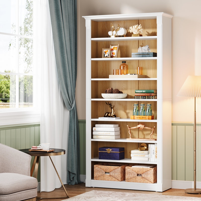 Slender White 8-Tier Open Back Bookcase Tower
