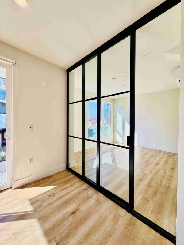 Sliding Door Black Grid Frame Glass Partition, Industrial Style