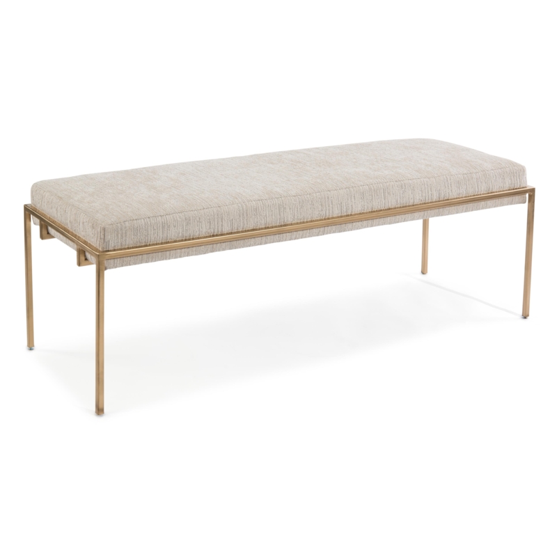 Slim Hallway Bench with Textured Woven Upholstery and Metal Frame
