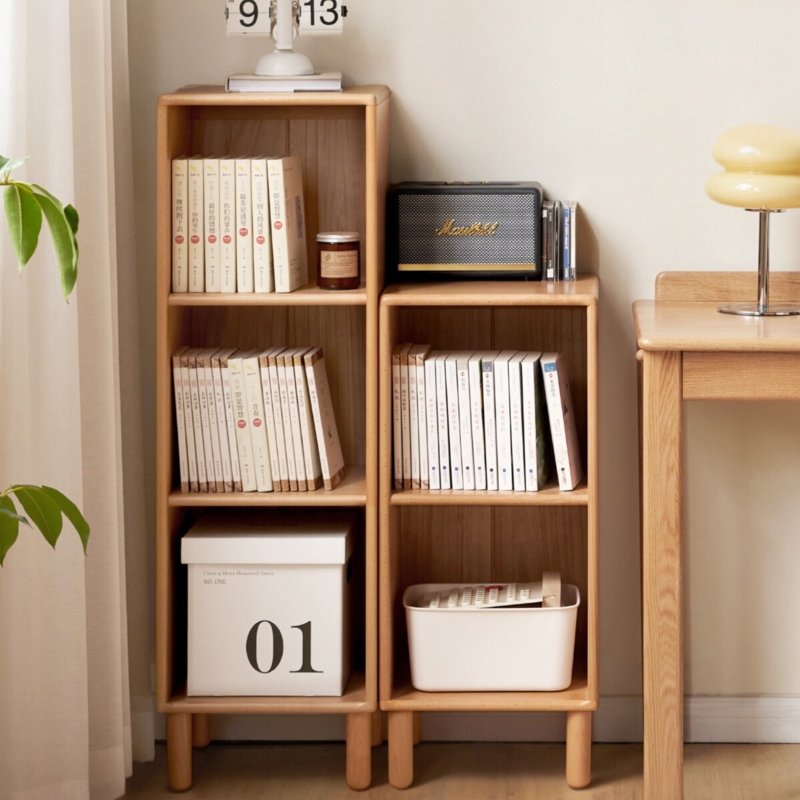 Slim Scandinavian Bookshelf Cabinet with Cutout Handles