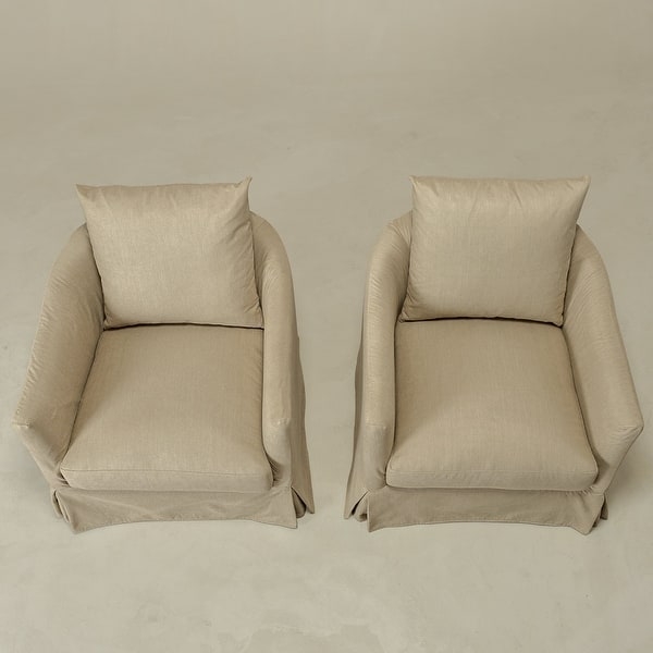 Slipcovered Barrel Chair Minimalist Off-White, Cozy Reading Corner Seating.