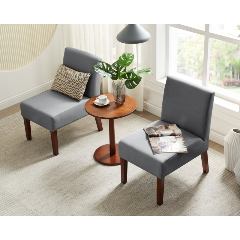 Slipper Accent Chair Pair with Tapered Dark Legs and Side Table