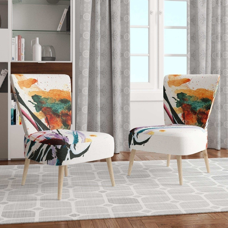 Slipper Chair Abstract Floral Print Orange Yellow, Vibrant Lounge Seating