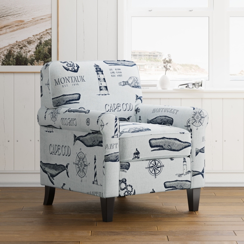 Slipper Chair Armless Nautical Pattern Navy and Beige Coastal
