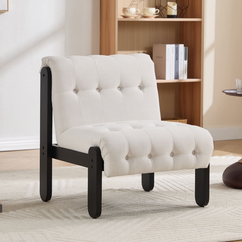 Slipper Chair: Chenille Fabric with Button Tufted Backrest