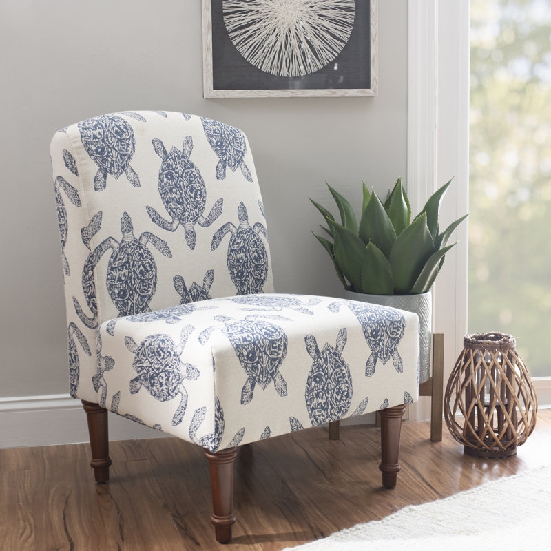 Slipper Chair High Back Armless Coastal Style Neutral Gray Fabric