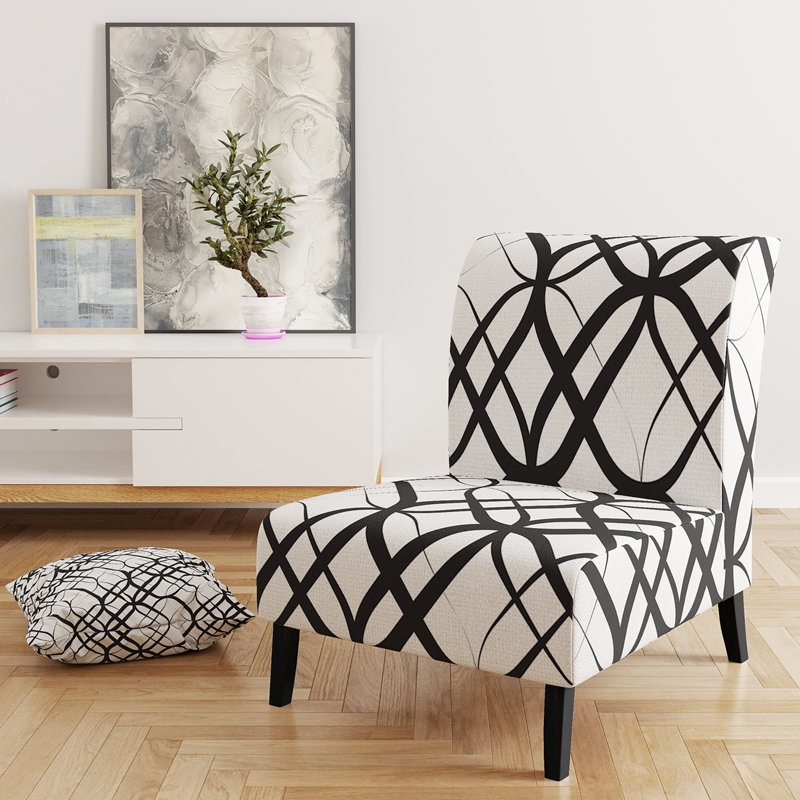 Slipper Chair Monochrome Geometric Print Black White Tapered Legs