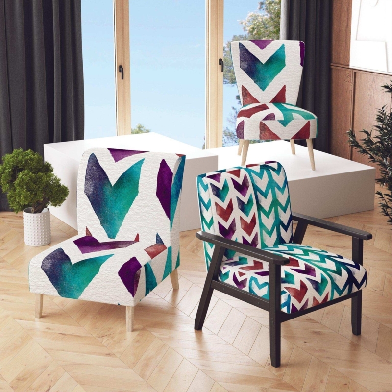 Slipper Chair Red Blue Geometric Arrow Print High Back Tapered Legs