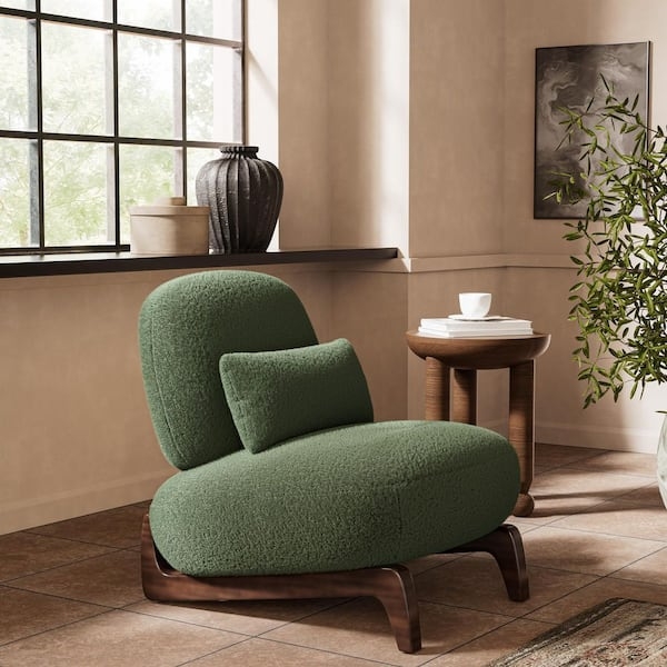 Slipper Chair: Sage Green Velvet Vertical Channel Tufting with Pillow