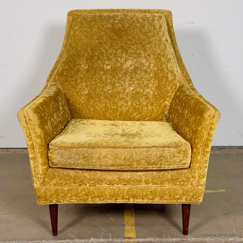 Sloped Arm Wooden Accent Chair Blue Gray Mid Century