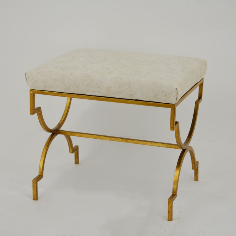 Small Accent Bench with Stepped Leg Detail and Upholstered Seat