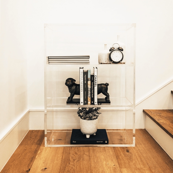 Small Acrylic Bookcase, Three-Tier Compact Transparent Shelf for Modern Rooms