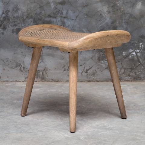 Small Bench, Scandinavian Style, Light Oak Curved Frame, Faux Leather