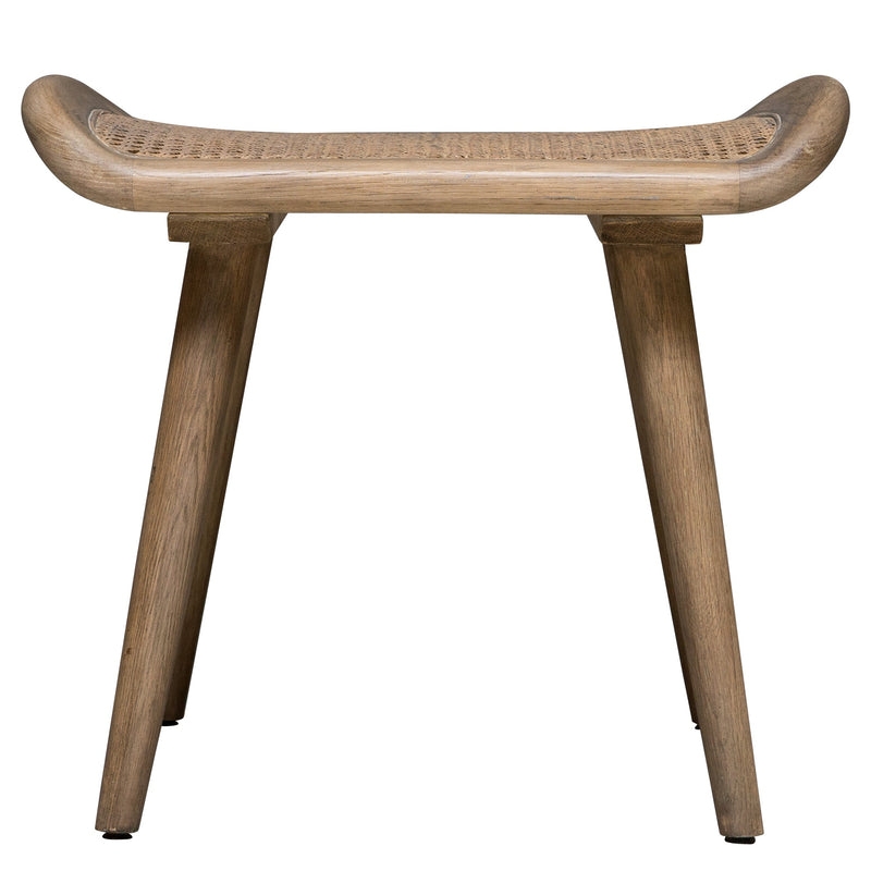 Small Bench Woven Cord Seat Blonde Wood Tapered Legs