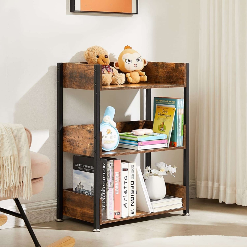 Small Industrial Bookcase X-Cross Brace Open Shelving