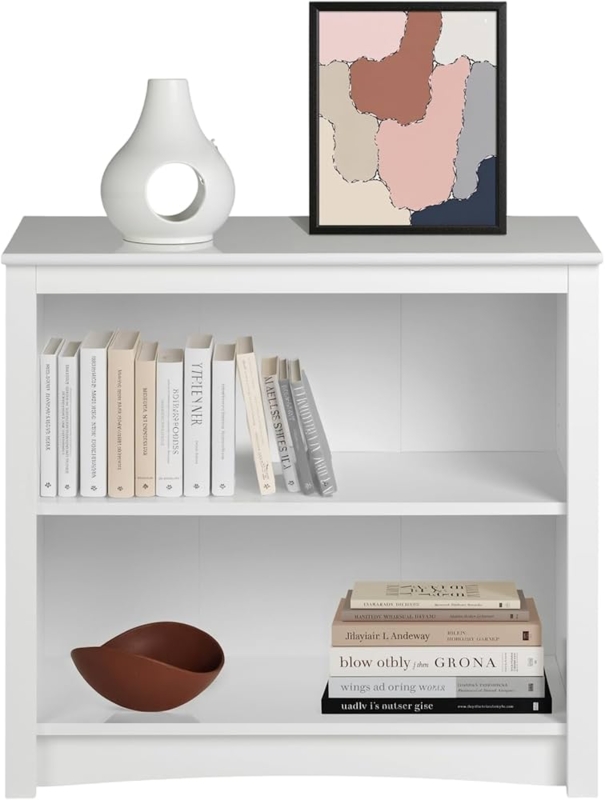 Small White Bookcase Two Tier Adjustable Shelf Compact