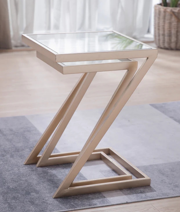 Snack Table Z-Shaped Industrial Wood Black Metal Cantilever Design