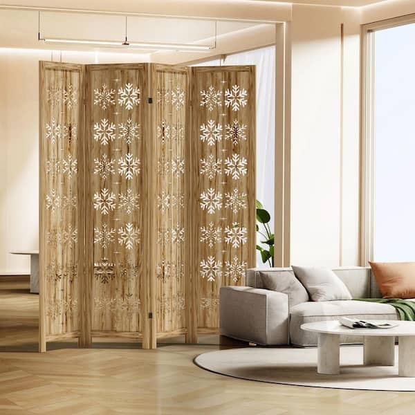 Snowflake Wood Room Divider Natural Carved Privacy Screen