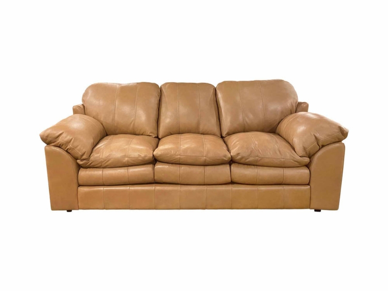 Sofa Buff Leather with Wide Track Arms & Tapered Wood Legs