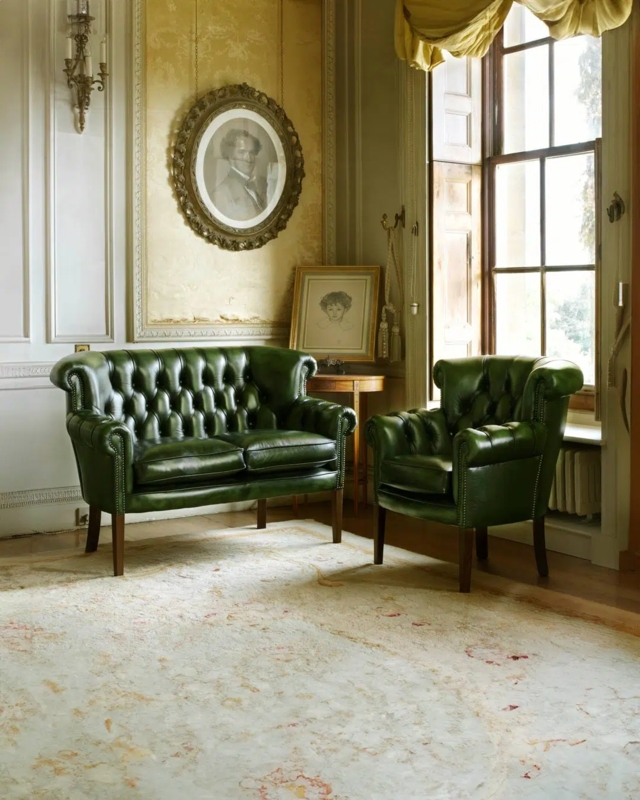 Sofa Chesterfield Living Room Leather-Like Deep Button Tufting