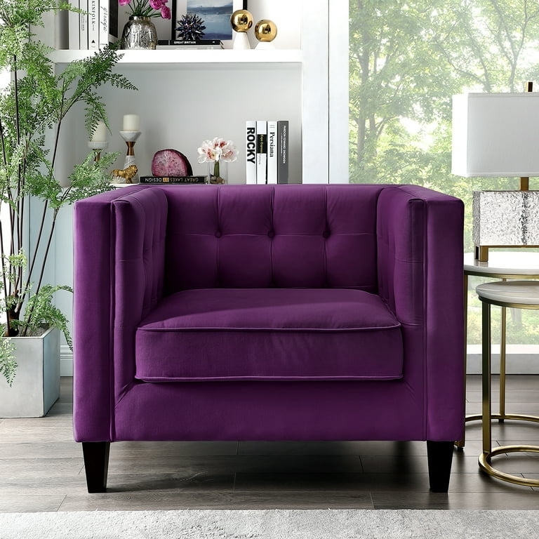 Sofa Velvet Upholstery Diamond Button Tufting Square Arms Tapered Legs