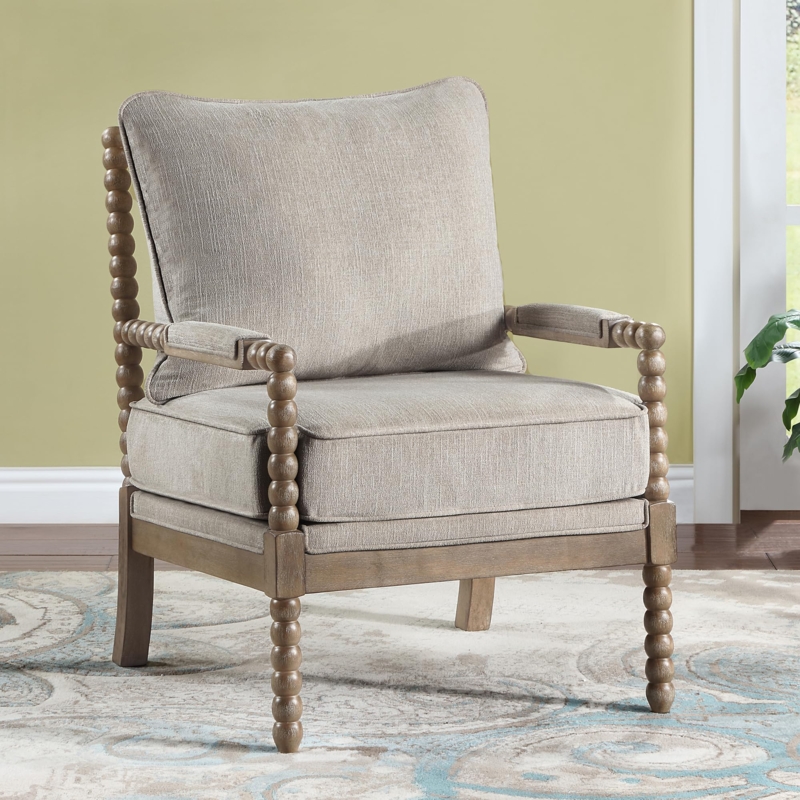 Spindle Accent Chair with Brushed Whitewash Finish & Linen Fabric
