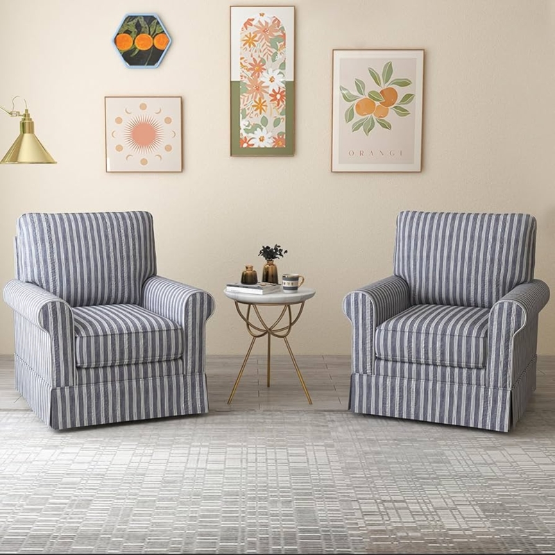 Square Accent Chairs featuring Blue and White Striped Pattern Set