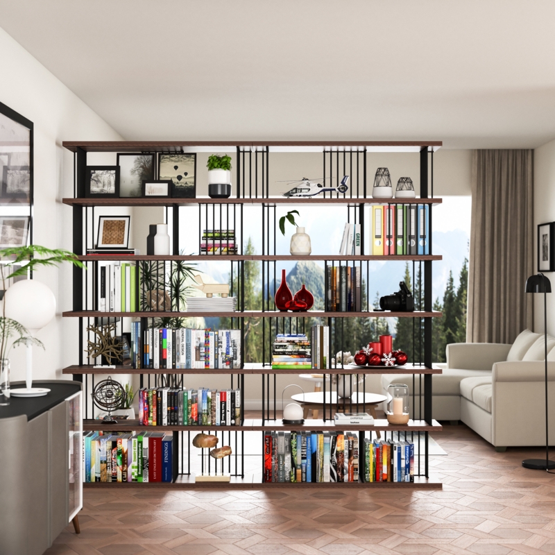 Standard Bookcase Arched Top Light Wood and Metal Industrial