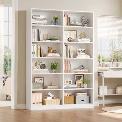 Standard Bookcase Double Column Wood Toned Six Tier Storage