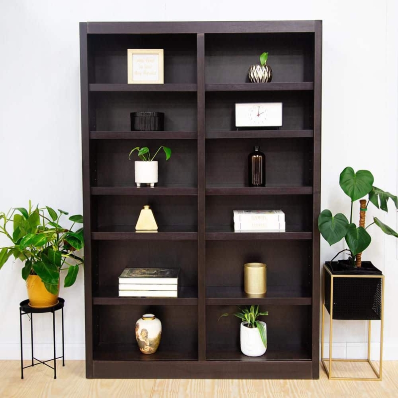 Standard Bookcase Double Wide Twelve Shelves Tall Profile Espresso