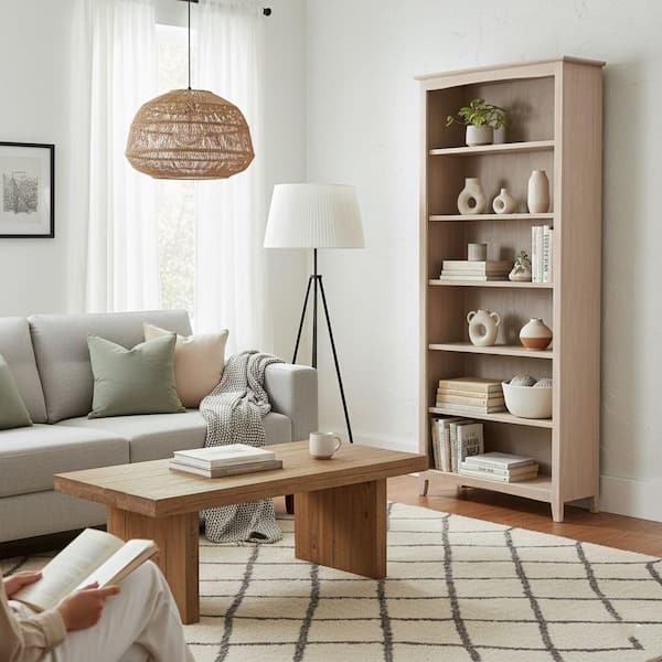 Standard Bookcase, Six Tier, Adjustable Shelves, Washed Gray Taupe.