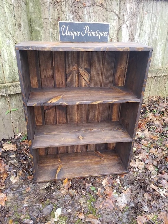Standard Bookcase, Six-Tier Storage, Weathered Wood, Rustic Farmhouse