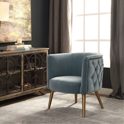 Steel Gray Accent Chair with Brushed Brass Open Frame Design