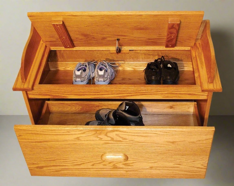 Storage Bench Asymmetrical Compartments, Traditional Wood Caddy