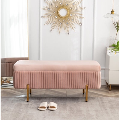 Storage Bench Blush Pink Velvet Tapered Legs Contemporary Glam Style