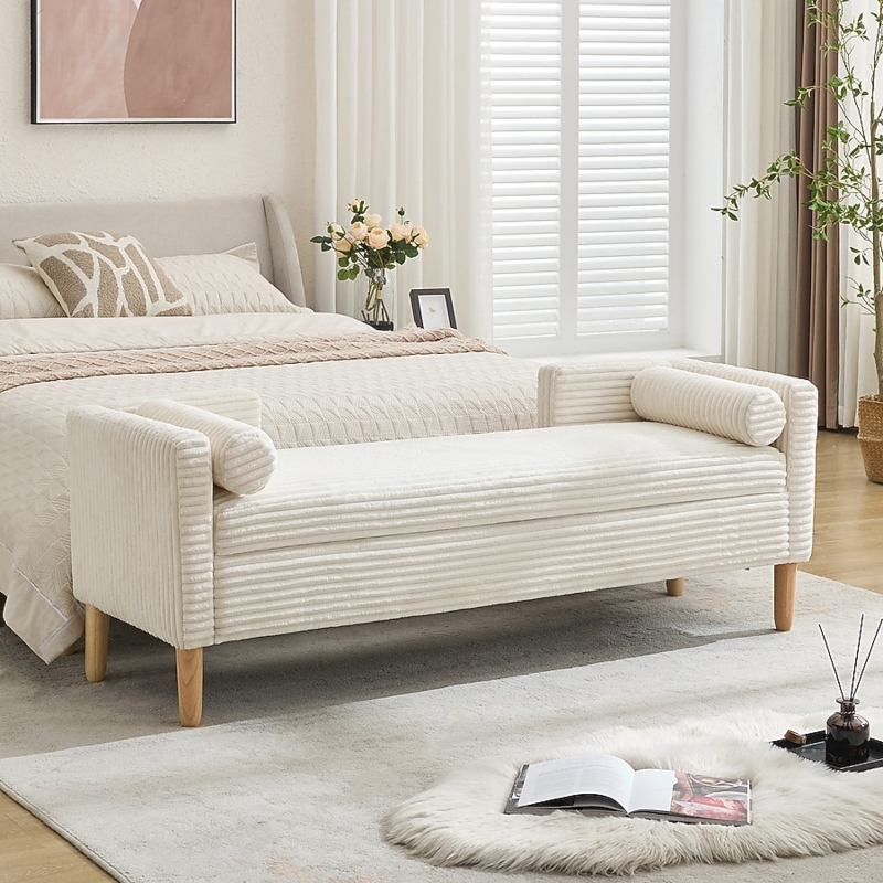Storage Bench Bolster Pillows Vertical Ribbed Texture Ivory