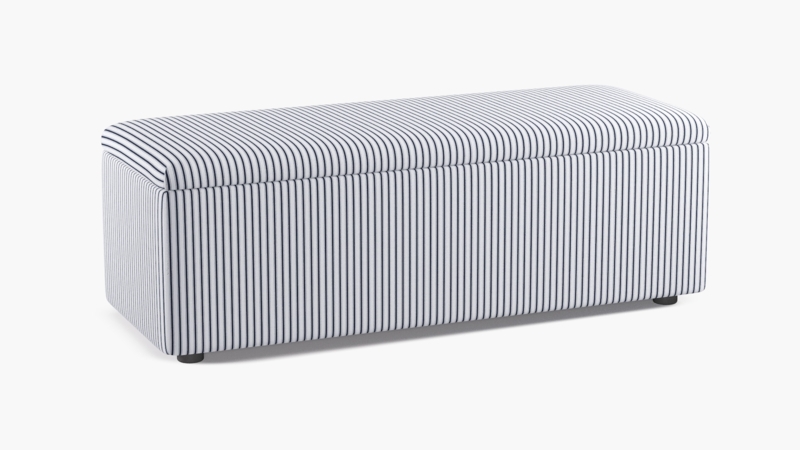 Storage Bench Classic Ticking Stripe Hinged Lid Coastal Entryway
