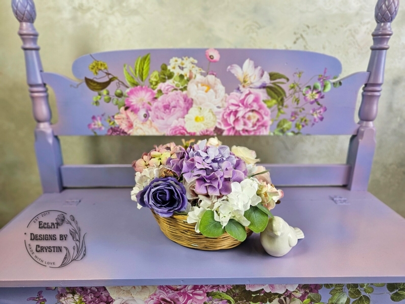 Storage Bench Cottagecore White Purple Floral Whimsical Bedroom Storage