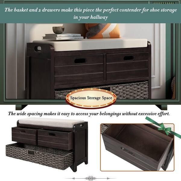 Storage Bench Dual Storage Types Removable Basket Espresso Bench