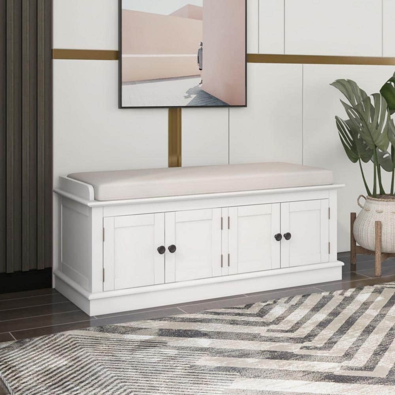 Storage Bench featuring Louvered Doors and Dark Ring Pull Hardware