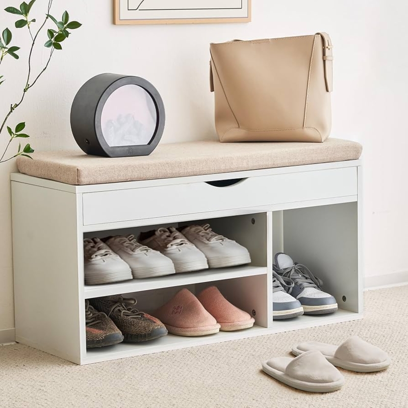 Storage Bench Flip Top Compartment, Minimalist Entryway Shoe Storage