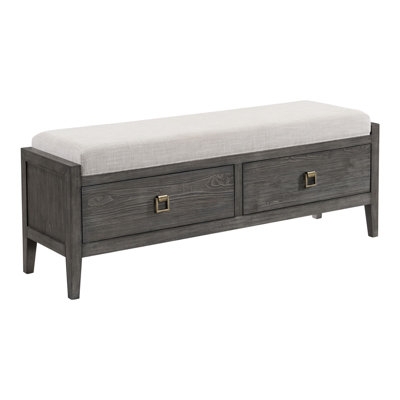 Storage Bench Heathered Gray Modern Farmhouse Wood Base Dual Drawers